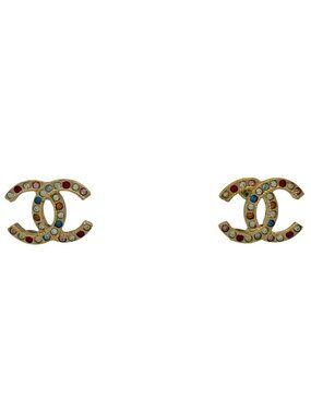Chanel CC Logo Earrings Gold Plated